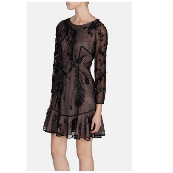 Karen Millen Black Lace Appliqué Sheer Mesh Dress - Picture 1 of 4